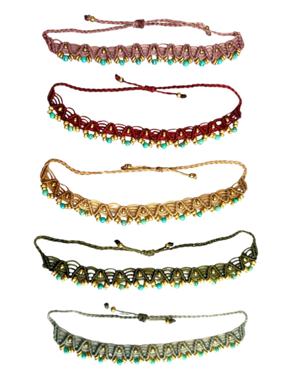 KAJ-4 : Macrame Anklet with Brass Beads: Beads