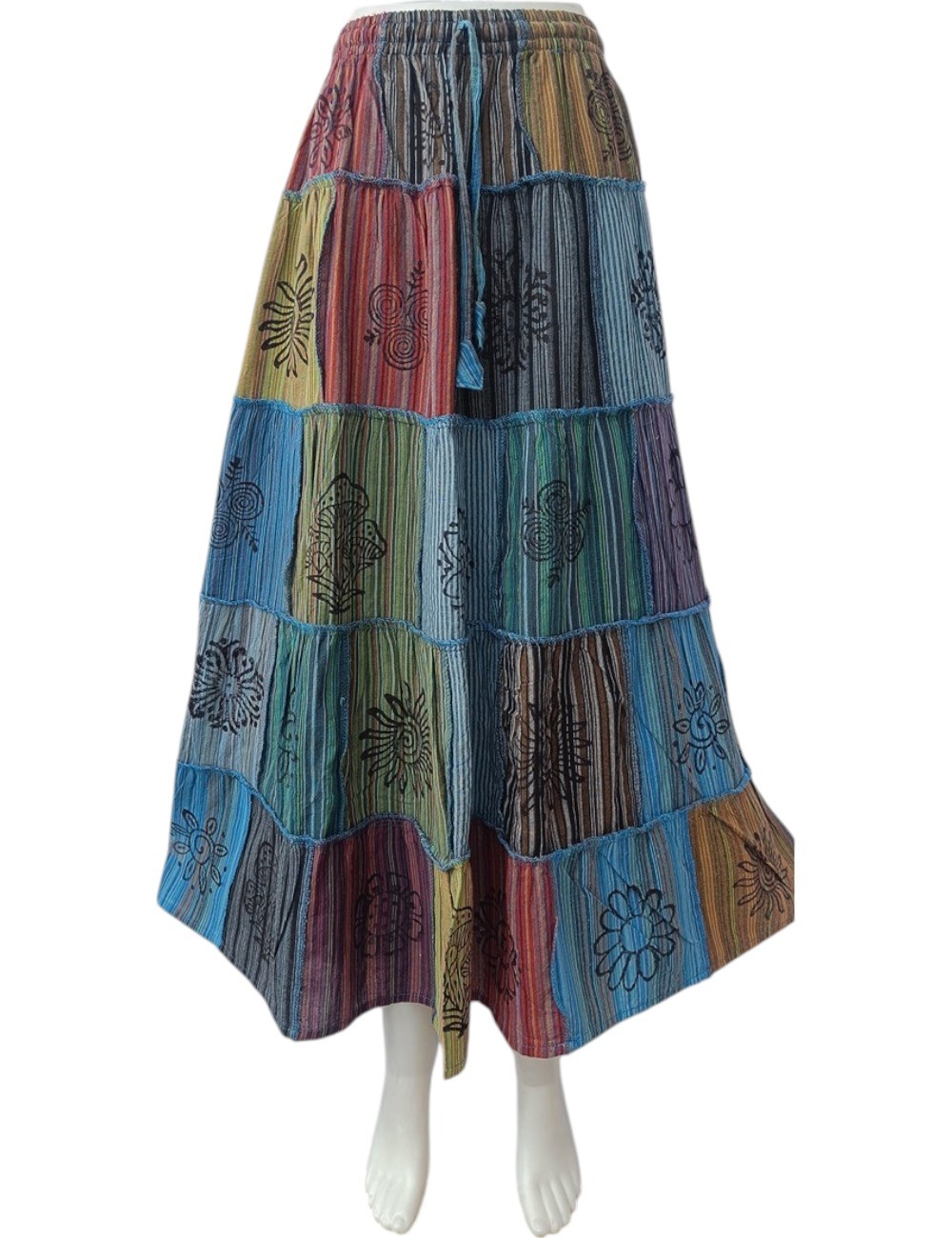 SF-82 : Block Print Patchwork Cotton Skirt