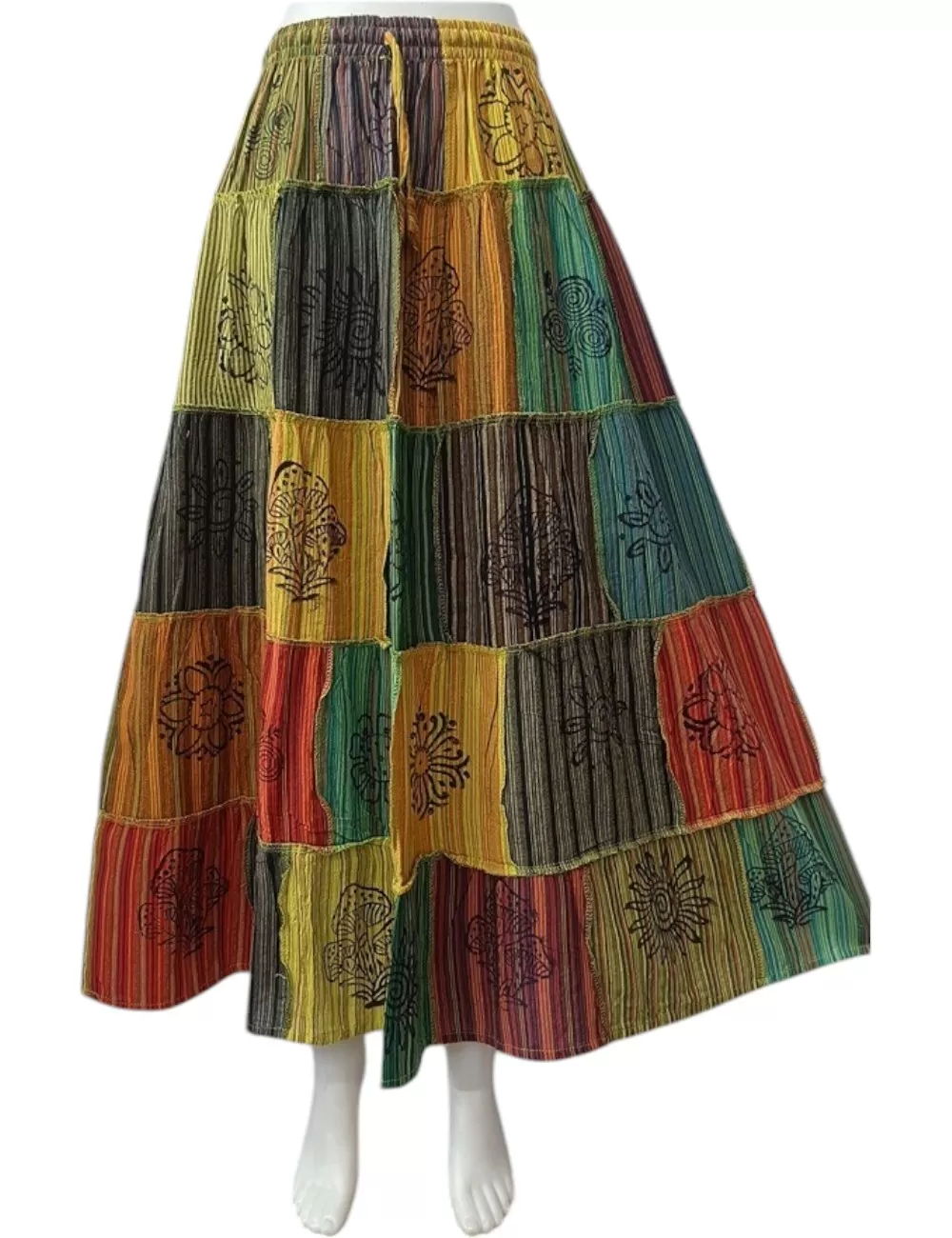 SF-82 : Block Print Patchwork Cotton Skirt