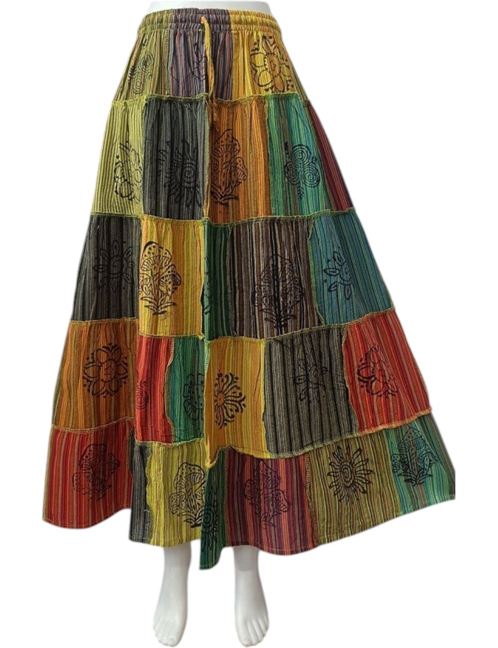 SF-82 : Block Print Patchwork Cotton Skirt