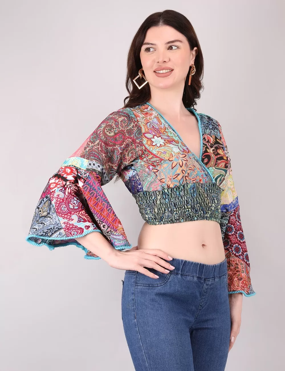 DB-59 : Patchwork Bell Sleeve Top