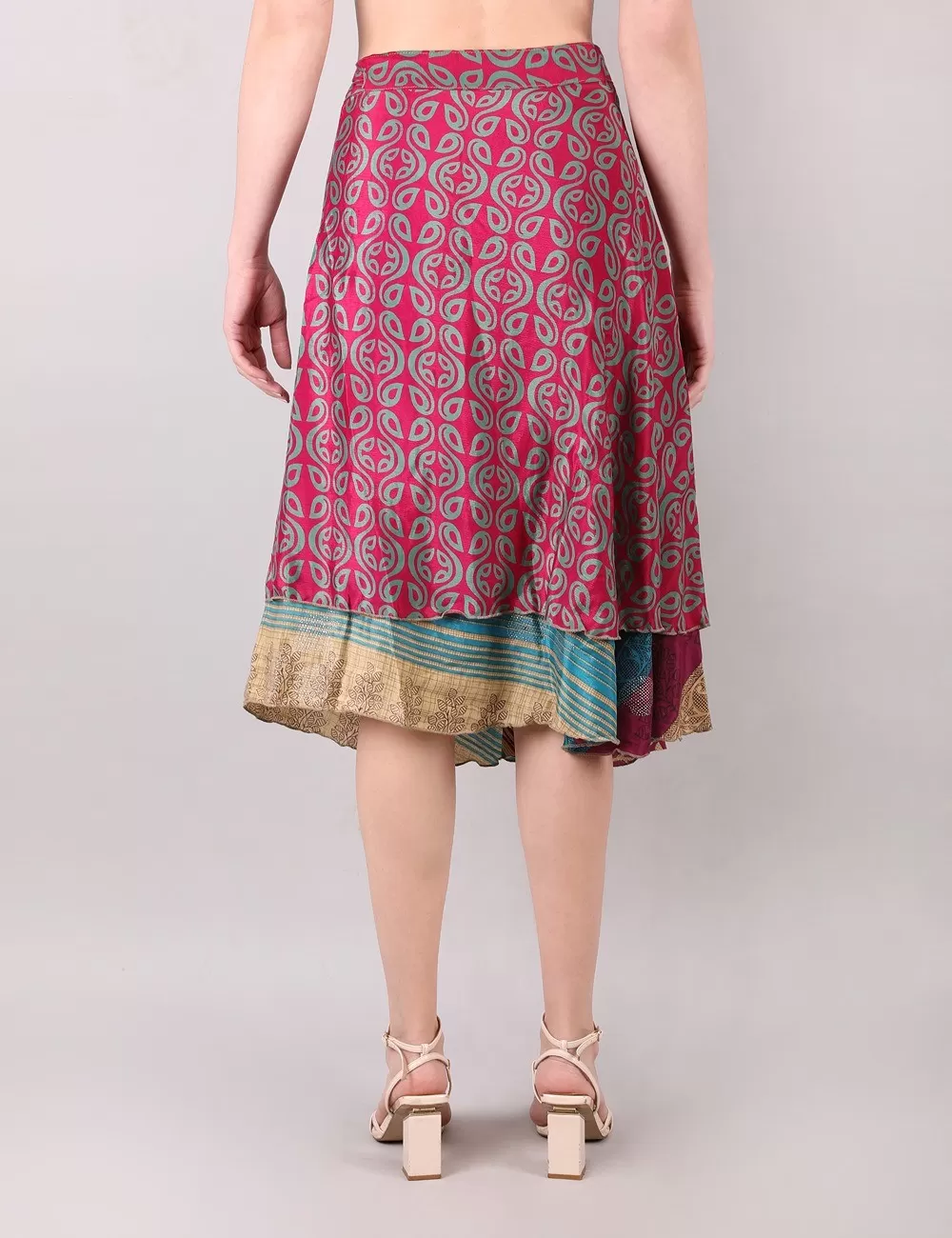 SG-192 : Recycled Silk Saree Wrap Knee Length Skirt