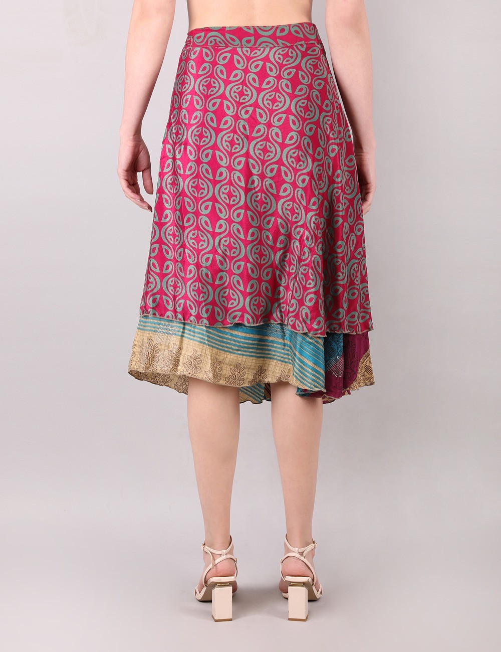SG-192 : Recycled Silk Saree Wrap Knee Length Skirt