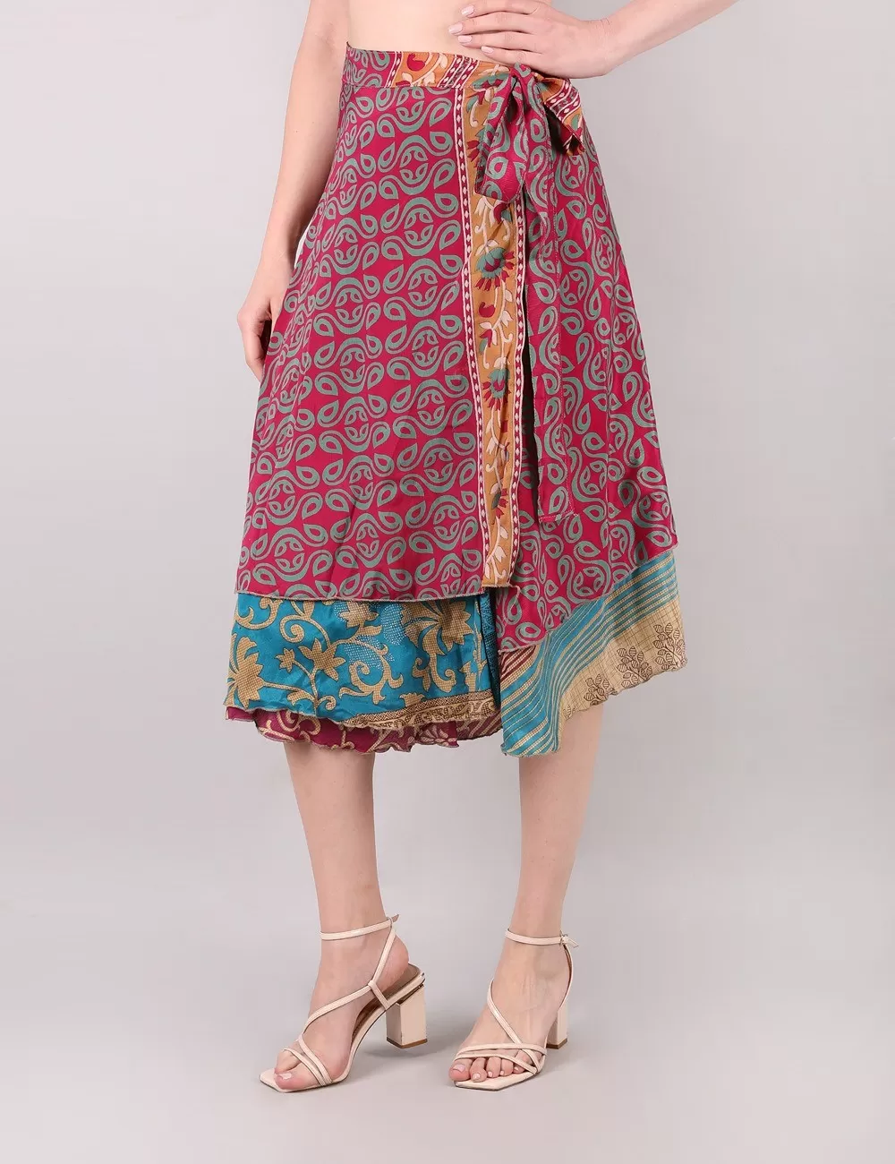 SG-192 : Recycled Silk Saree Wrap Knee Length Skirt