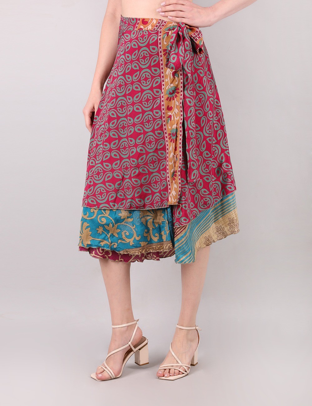 SG-192 : Recycled Silk Saree Wrap Knee Length Skirt