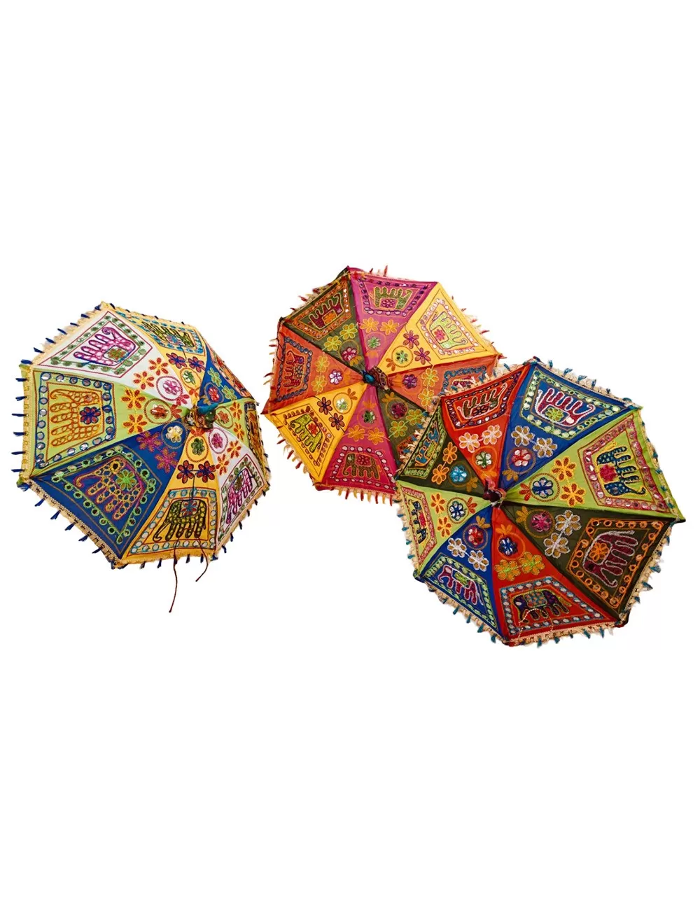UMB-02 : Bohemian Handmade Elephant Embroidery Design | Cotton Multi Colored Umbrella Parasol | Assorted Colors