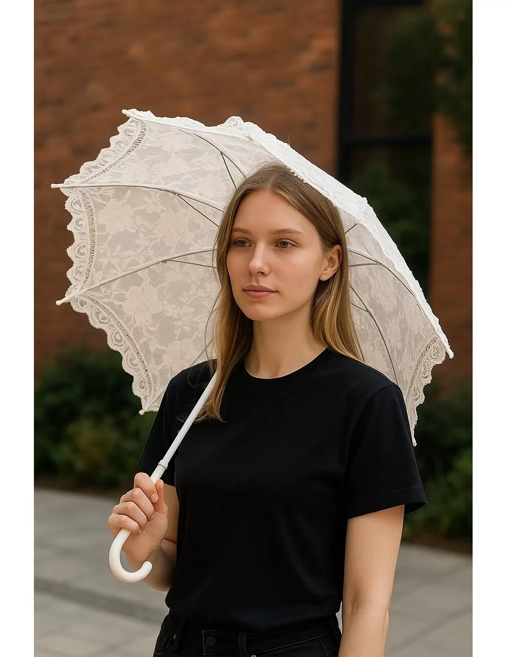 UMB-04 : Bohemian Handmade Lace Design | Cotton White Lace Umbrella