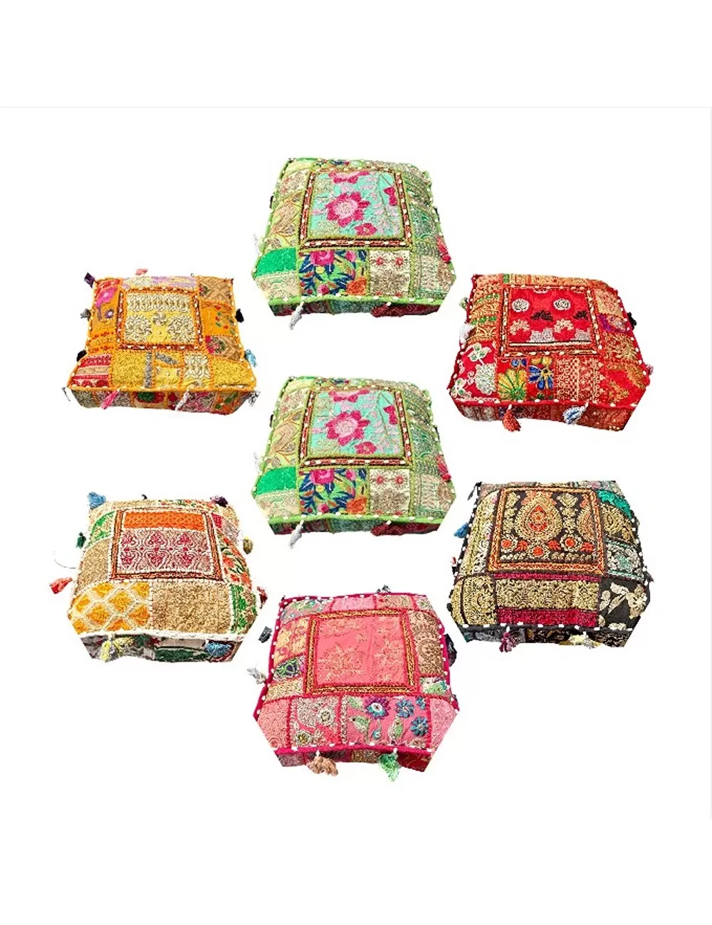 Handmade Meditation Square Ottoman (Assorted Patches) | Pouf Cushion