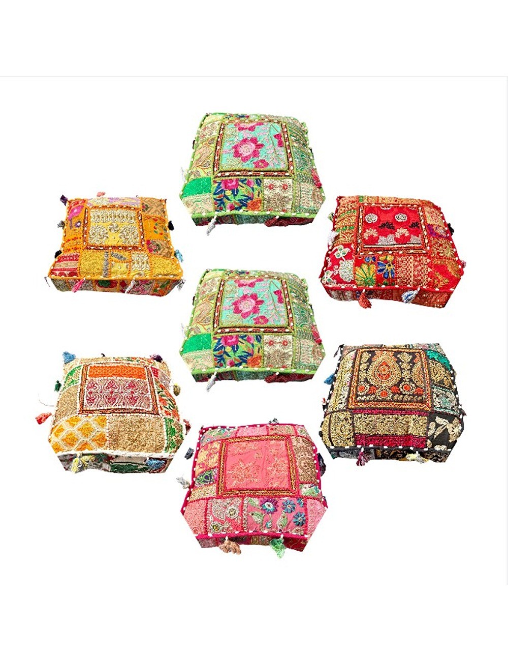 Handmade Meditation Square Ottoman (Assorted Patches) | Pouf Cushion