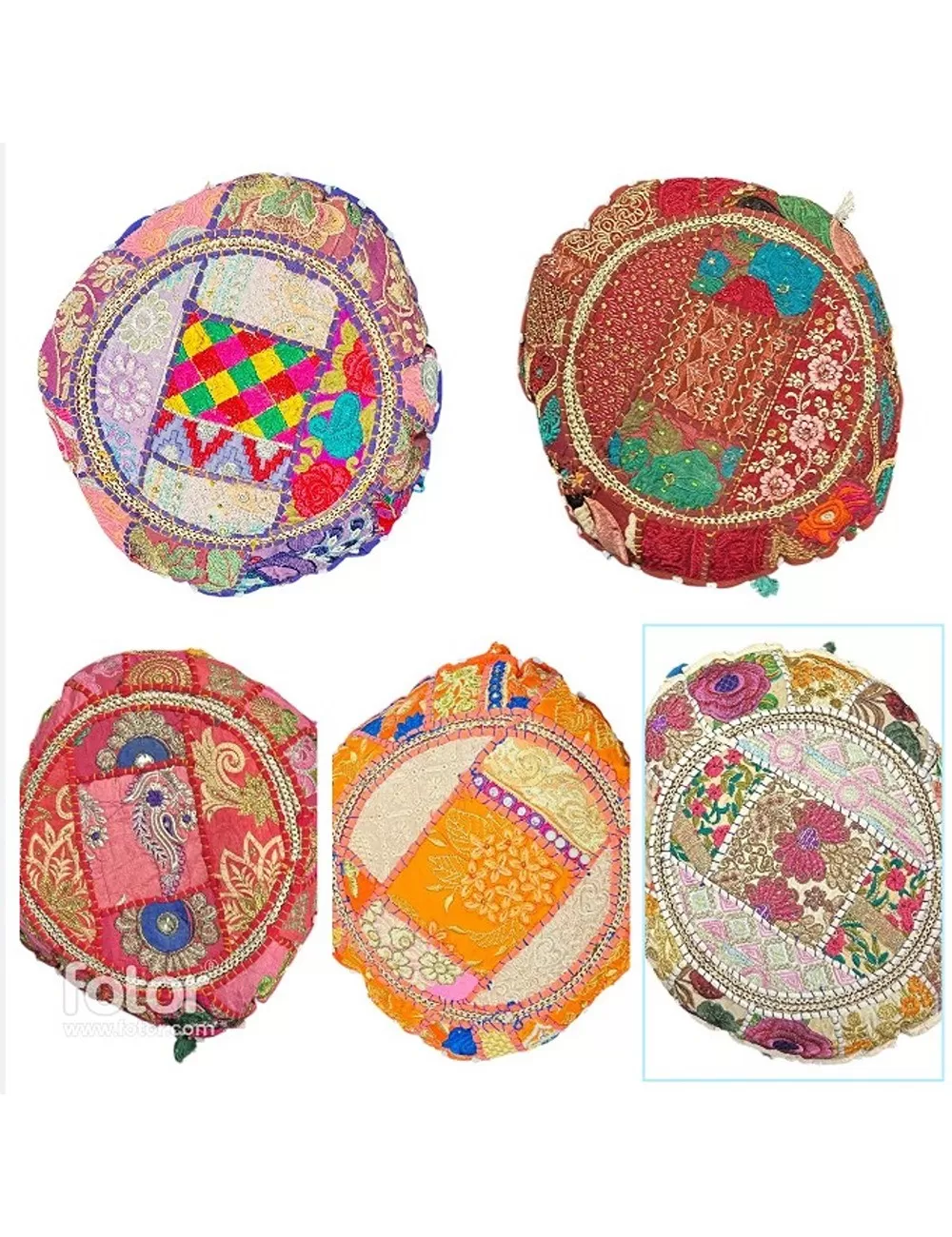 Handmade Round Ottoman (Assorted Patches) | Pouf Cushion