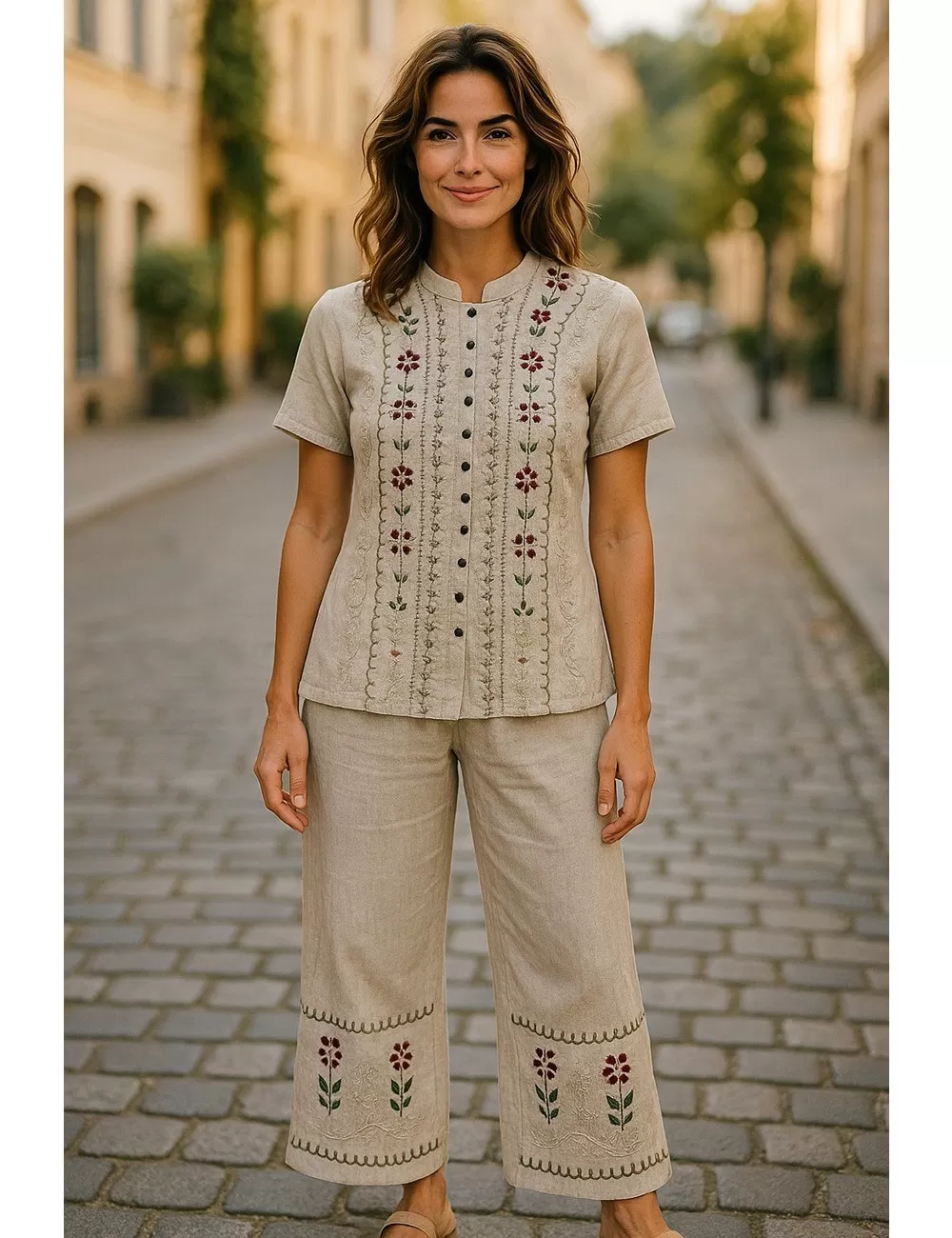 D-21 : Boho Embroidered Top & Trousers Set
