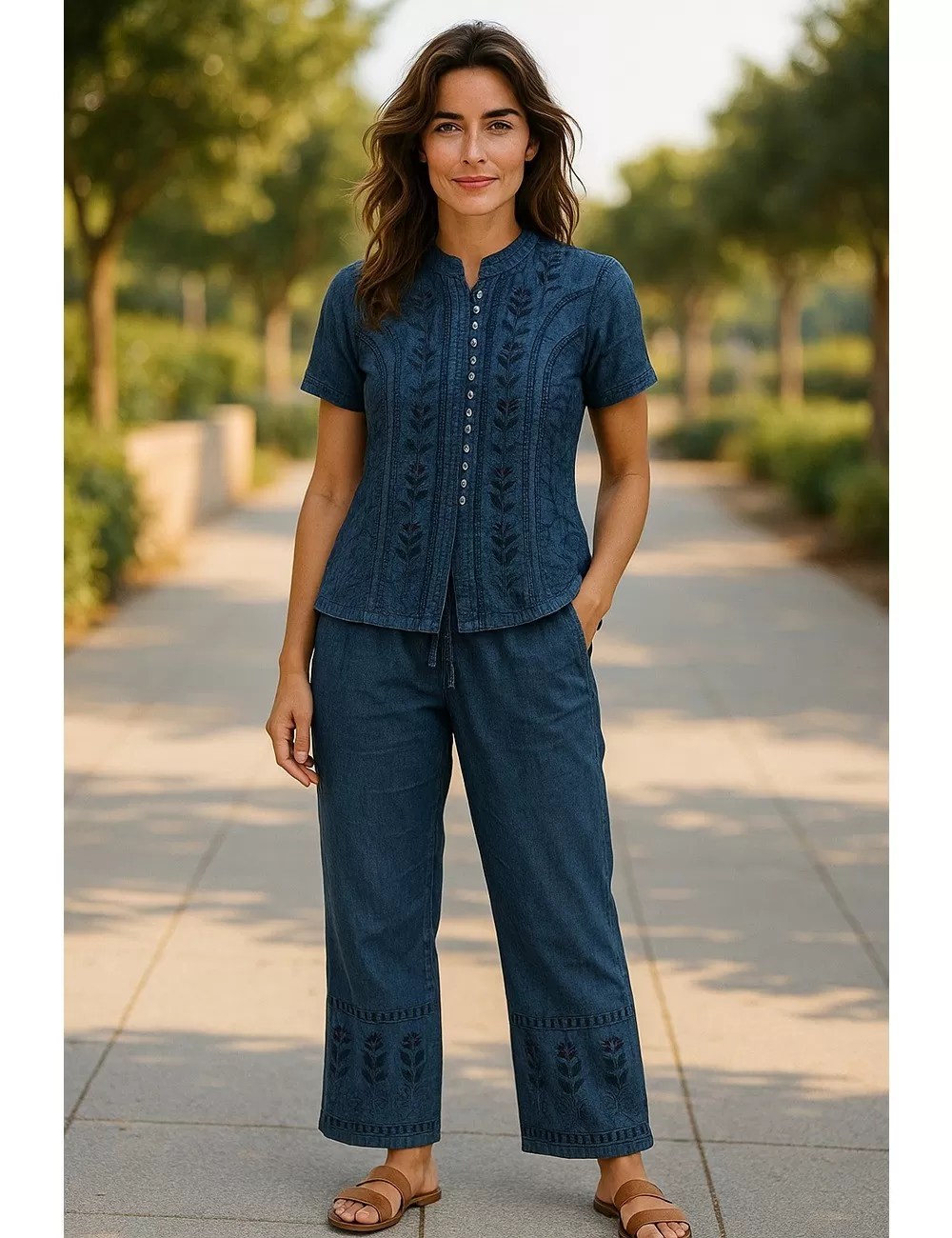 D-21 : Boho Embroidered Top & Trousers Set