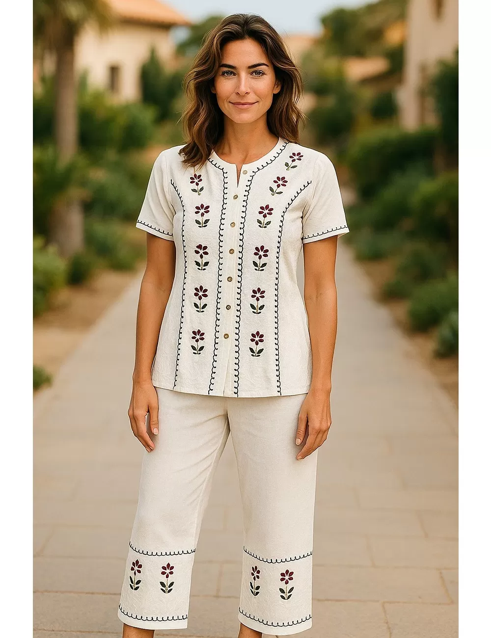 D-21 : Boho Embroidered Top & Trousers Set