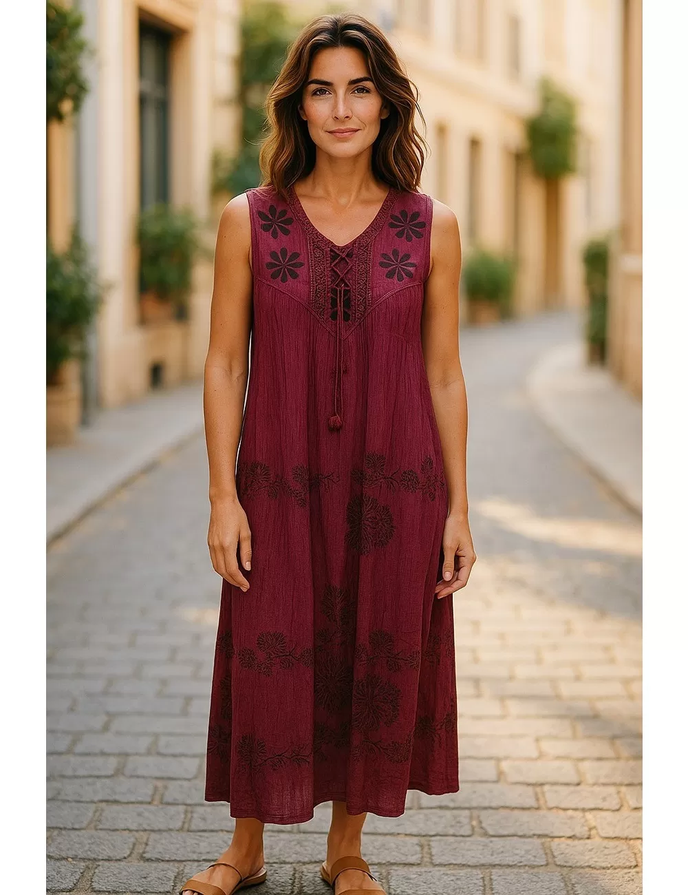 D-22 : Boho Embroidered Maxi Dress