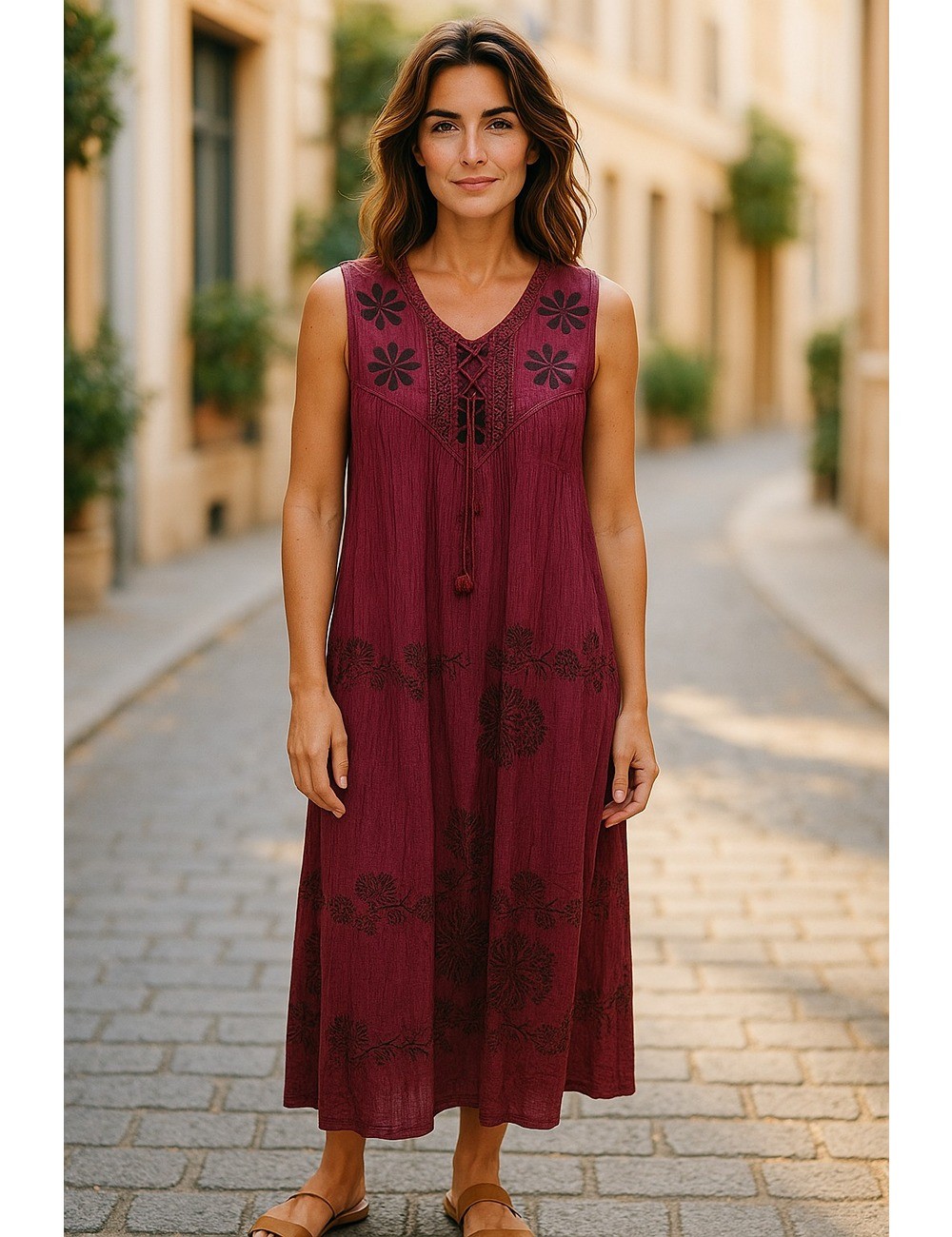D-22 : Boho Embroidered Maxi Dress