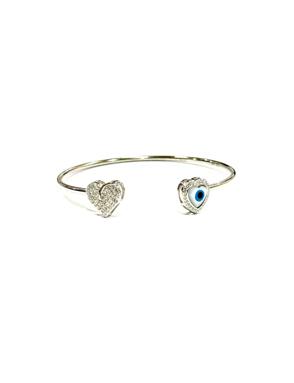 Sterling Silver Bracelet with Evil Eye and Heart