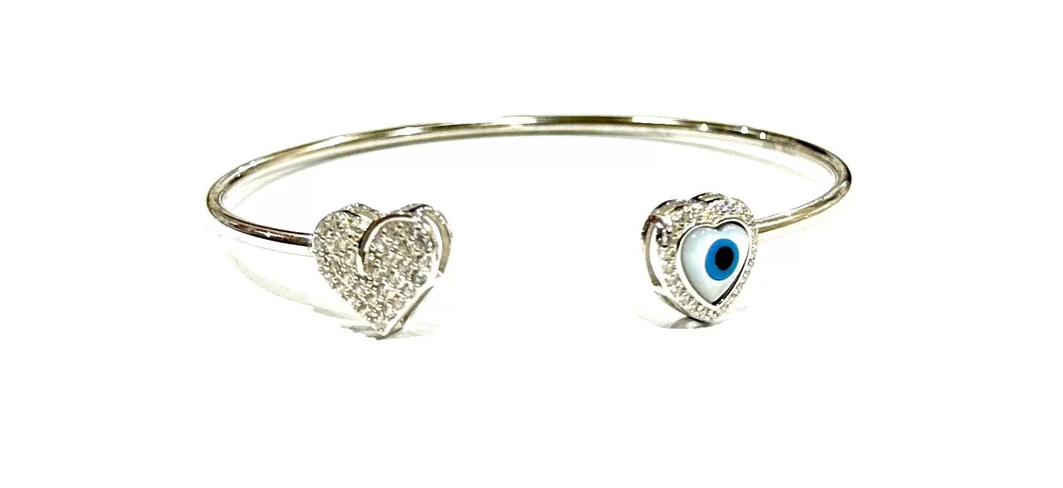 Sterling Silver Bracelet with Evil Eye and Heart