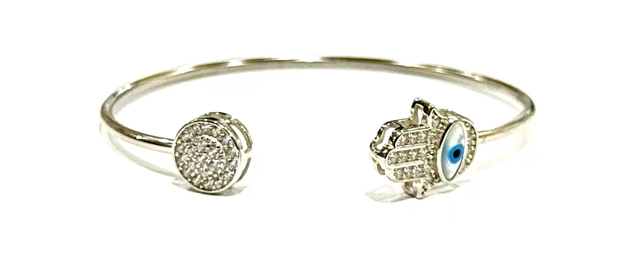 Sterling Silver Bracelet with Evil Eye in Hamsa