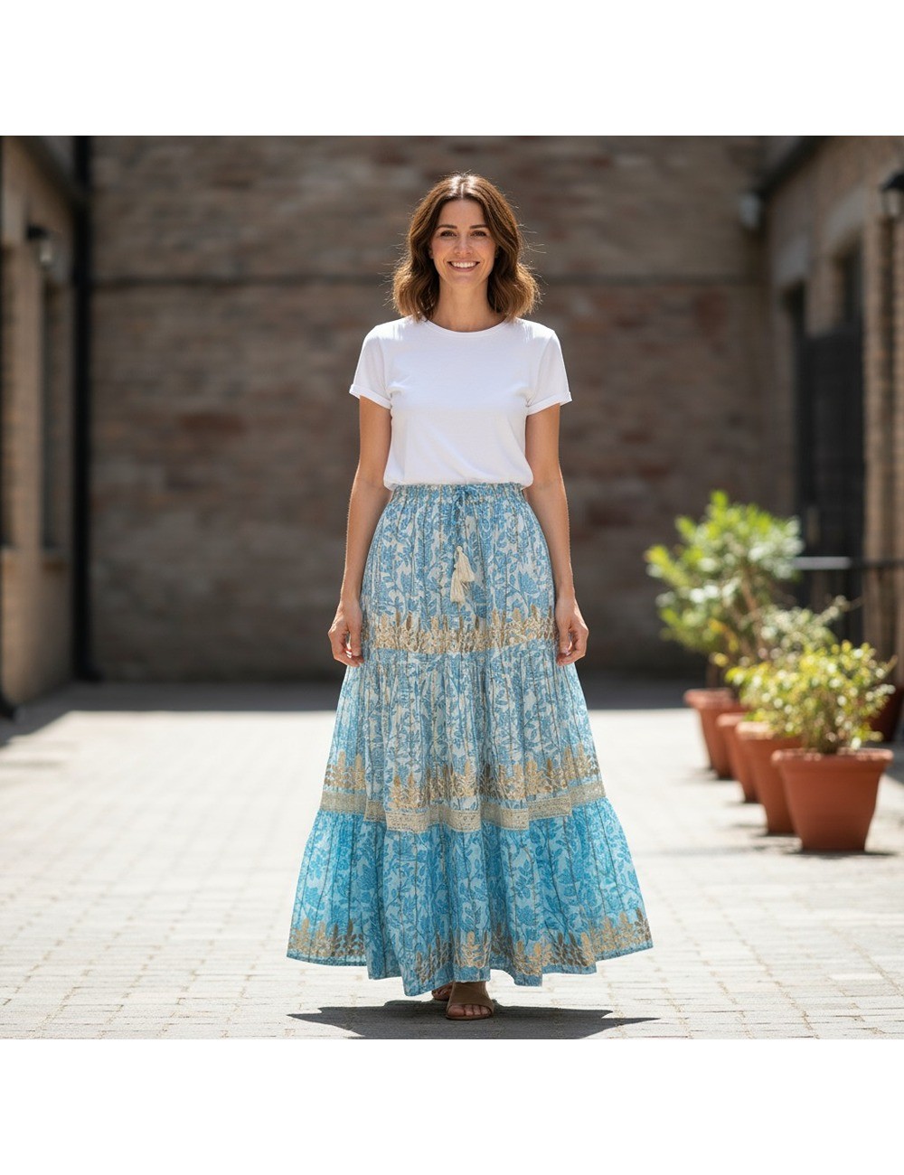 H-13 : Gold Printed Skirt