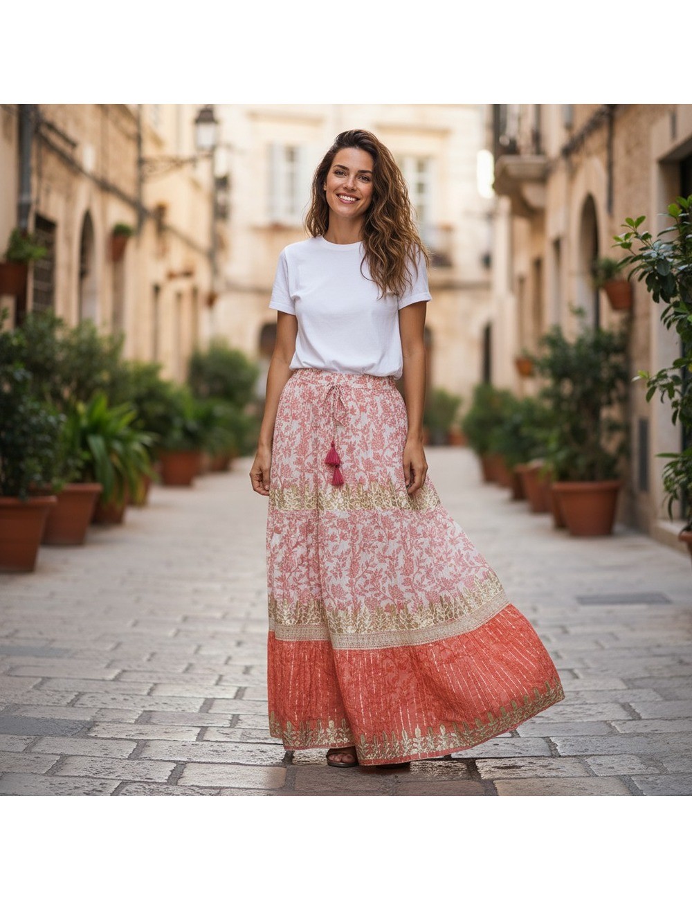 H-13 : Gold Printed Skirt