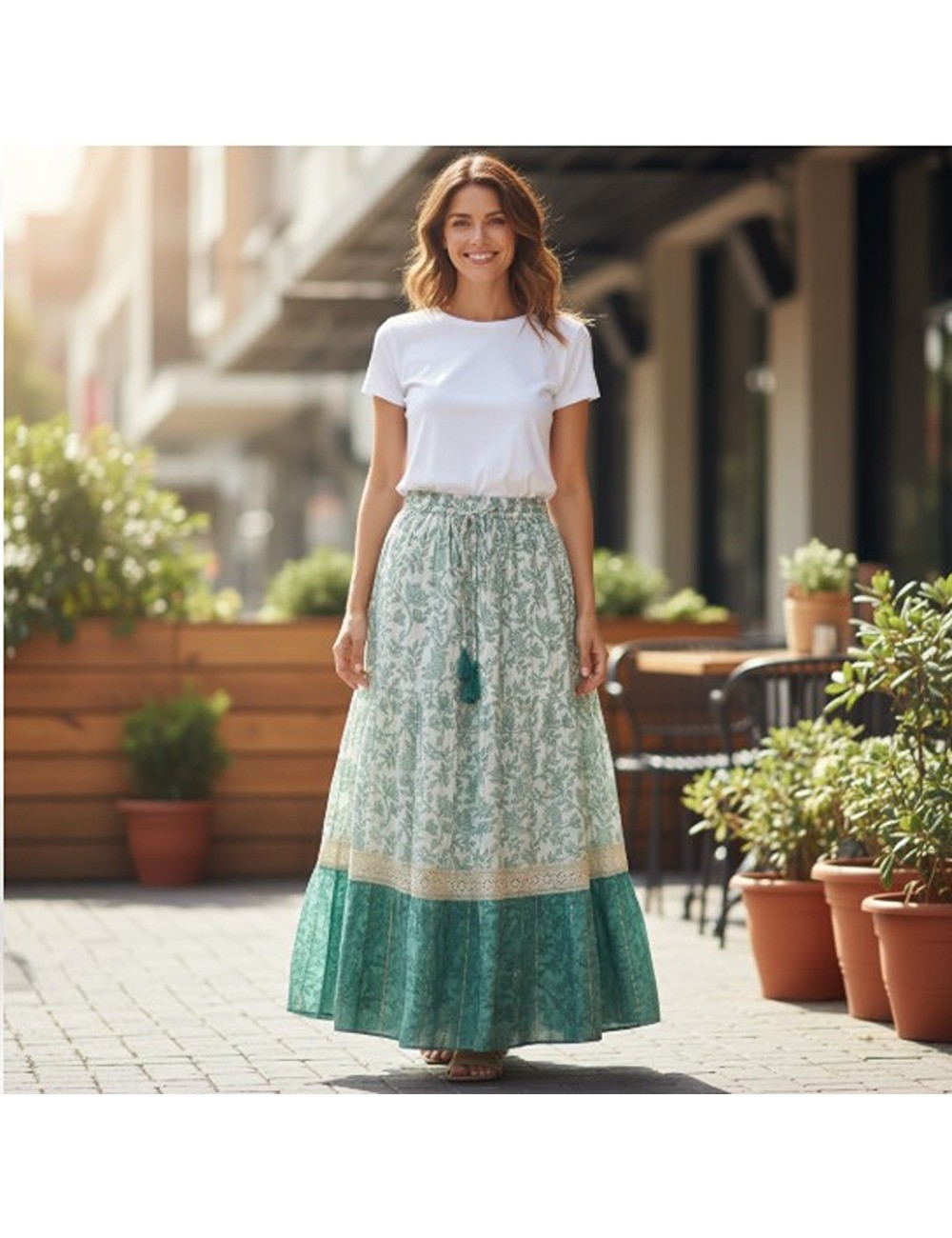 H-13 : Gold Printed Skirt