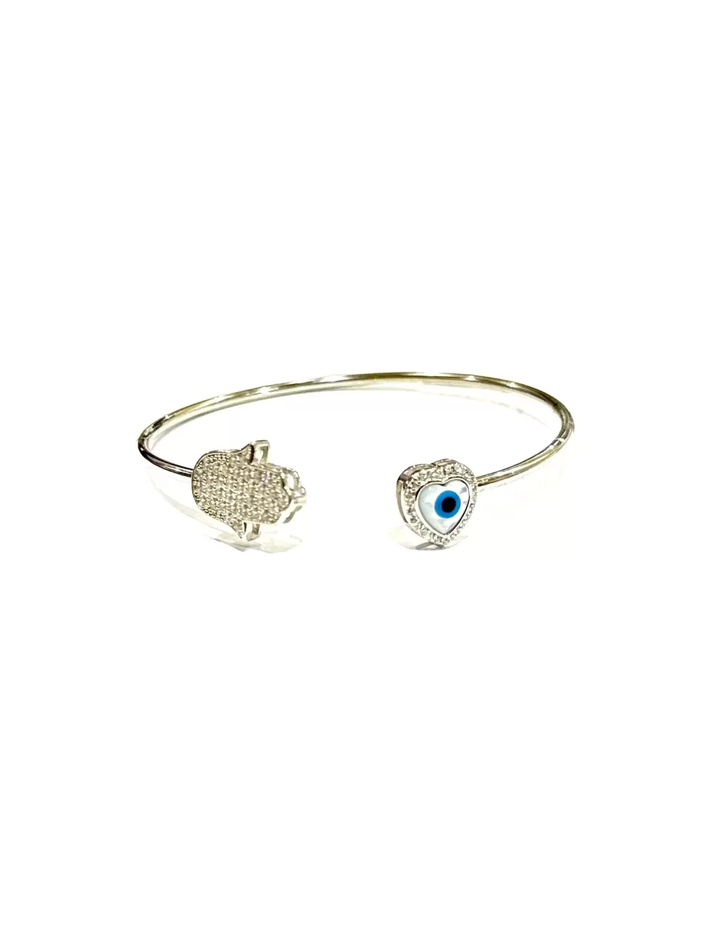 Sterling Silver Evil Eye Bracelet with Hamsa & Heart