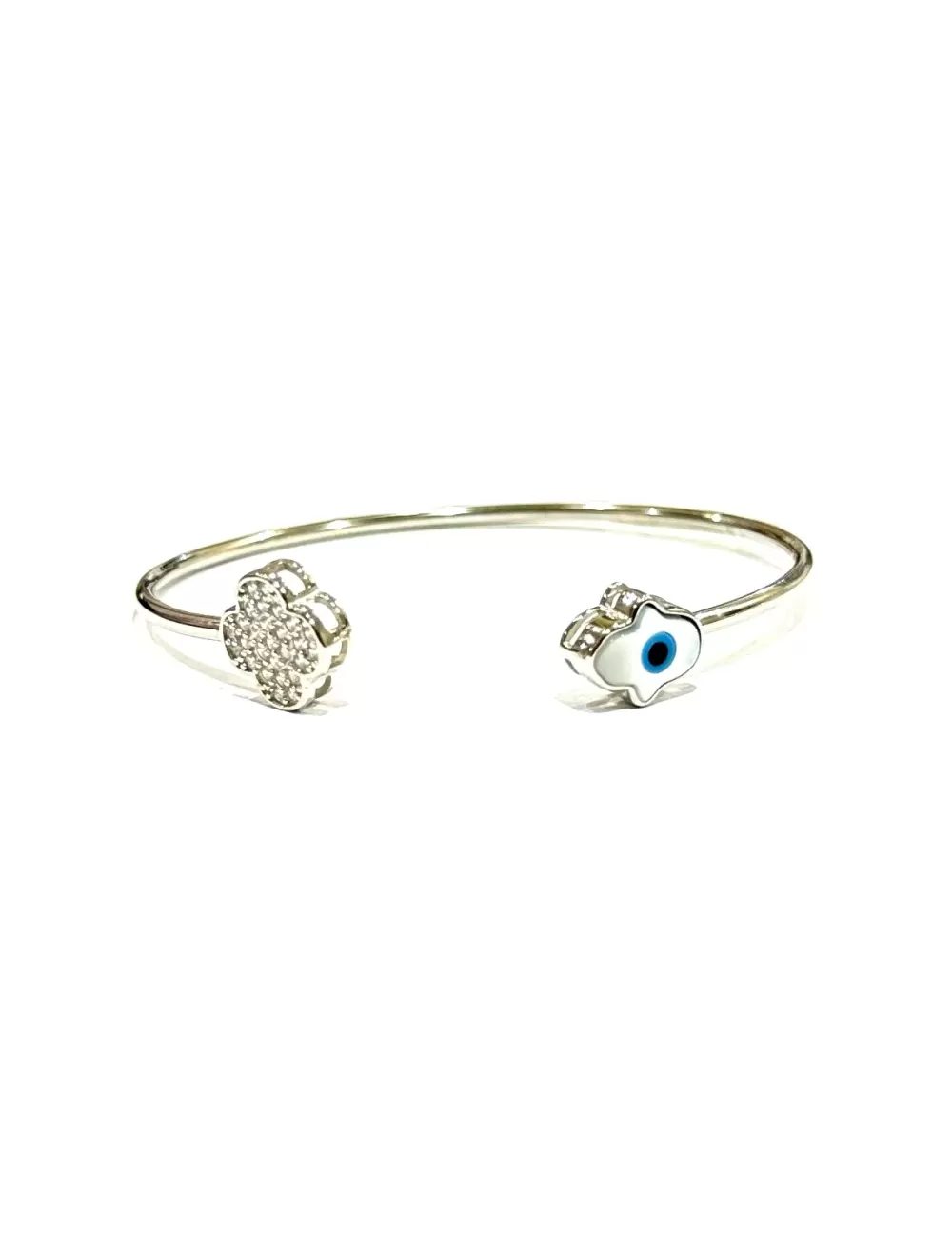 Sterling Silver Hamsa Shaped Evil Eye Bracelet