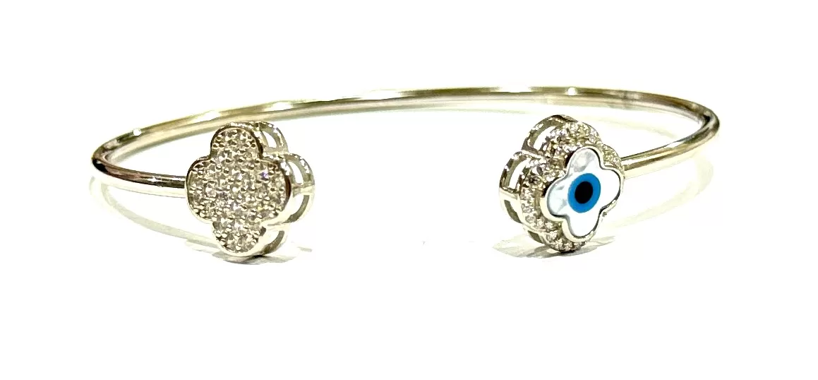 Sterling Silver Bracelet with Flower Shaped Evil Eye