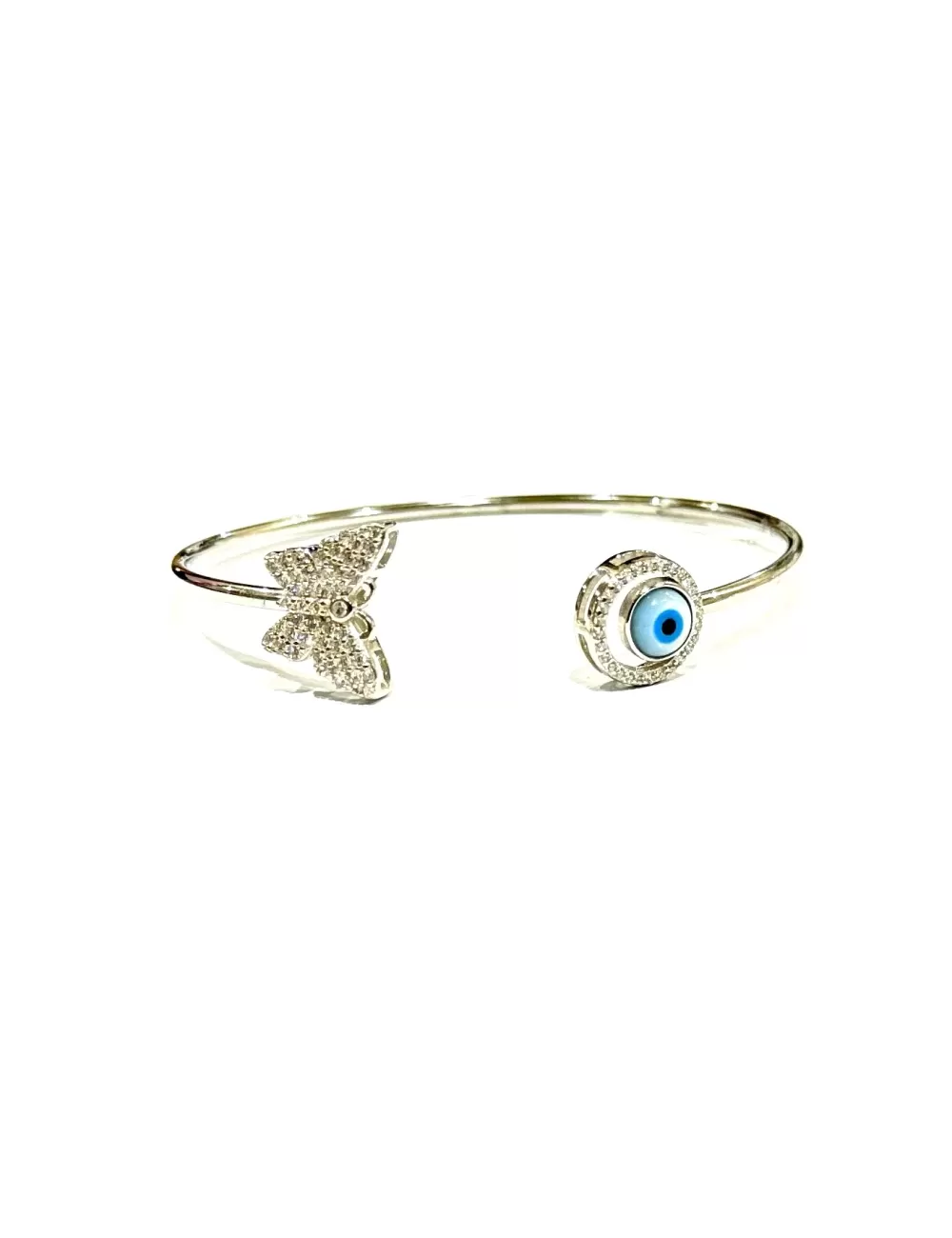 Sterling Silver Bracelet with Evil Eye & Butterfly