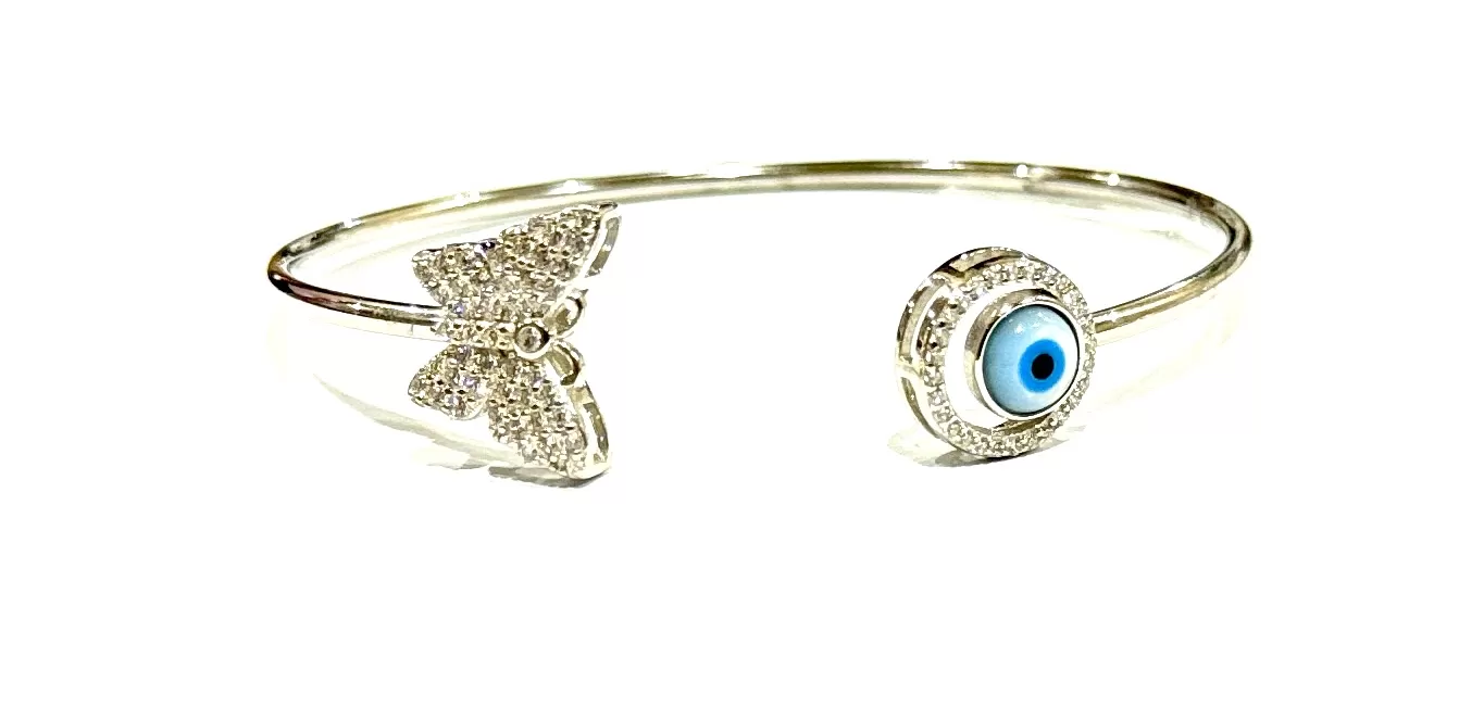Sterling Silver Bracelet with Evil Eye & Butterfly