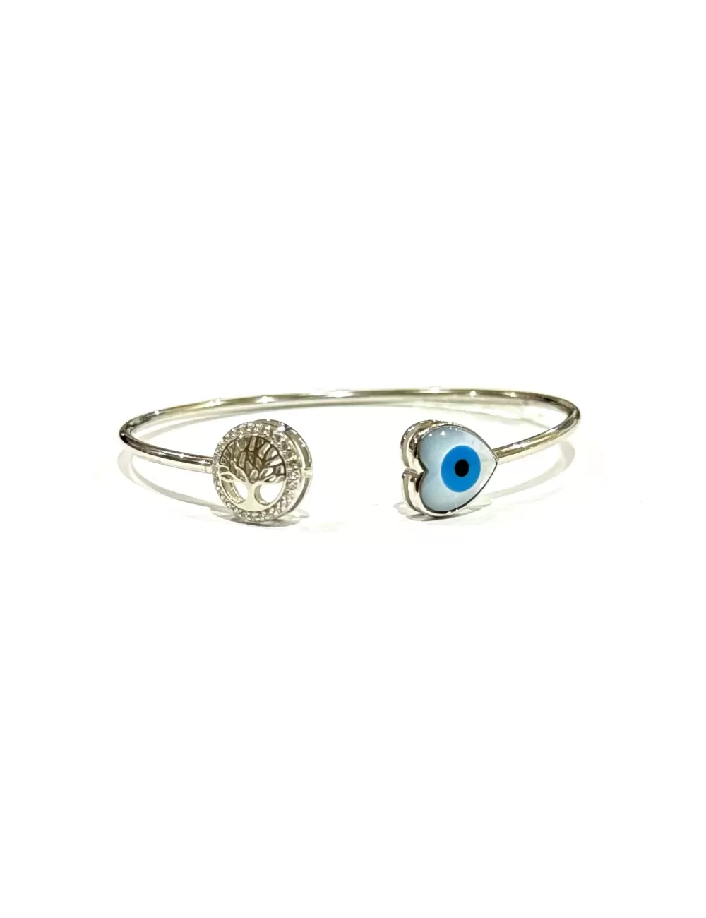 Sterling Silver Bracelet with Evil Eye & Tree of Life