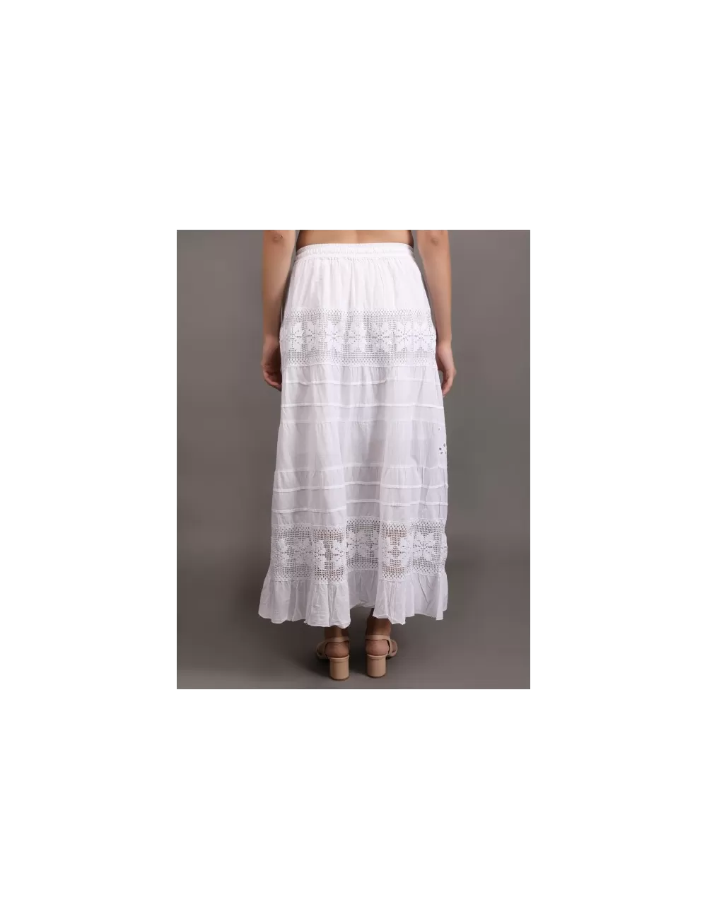M-05 : White Embroidered Lace Maxi Skirt