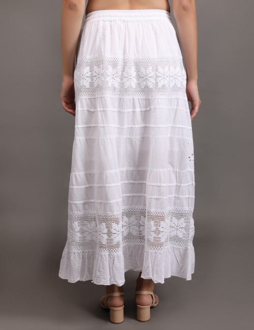 M-05 : White Embroidered Lace Maxi Skirt
