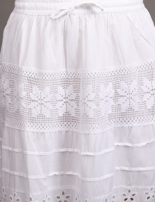 M-05 : White Embroidered Lace Maxi Skirt