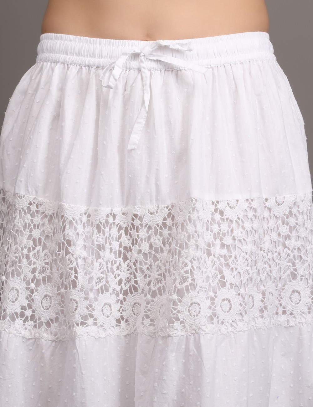 M-06 : White Embroidered Tiered Maxi Skirt
