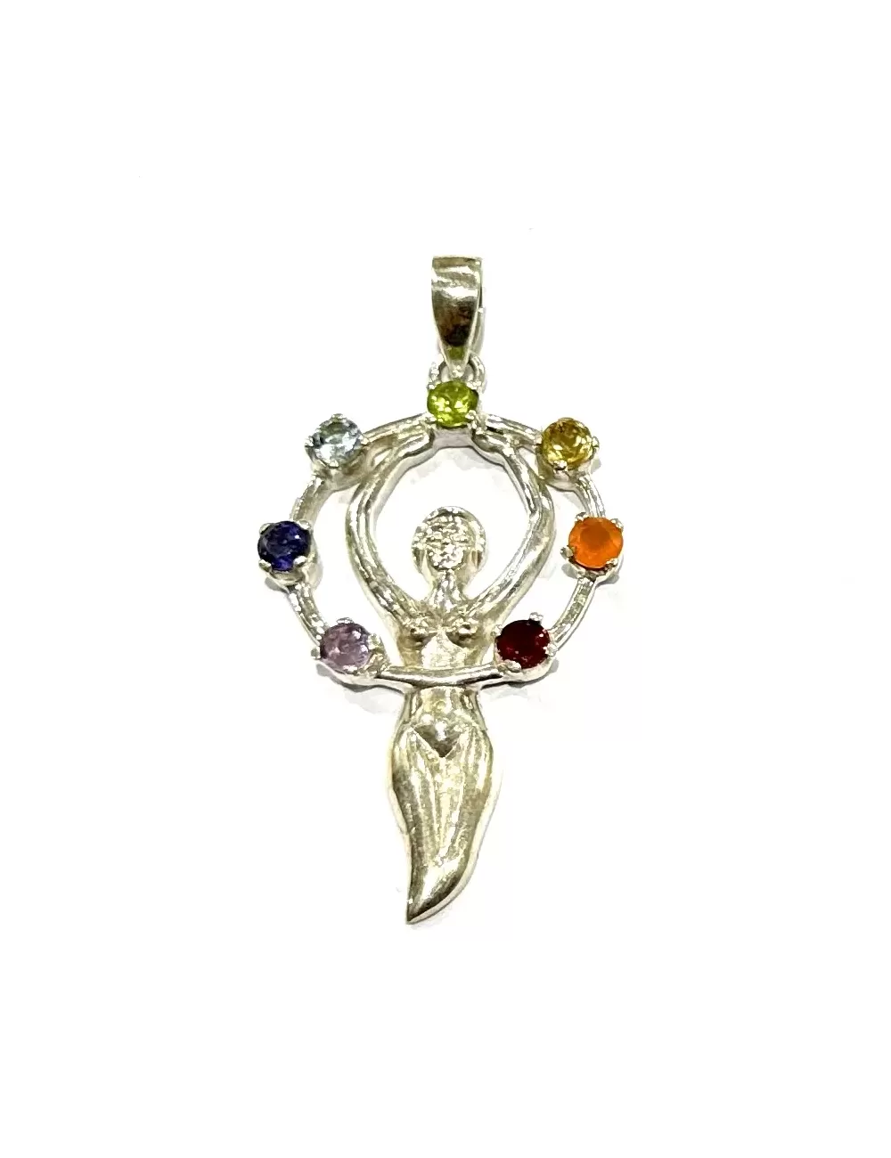 Sterling Silver : 7 Chakra Goddess Pendant