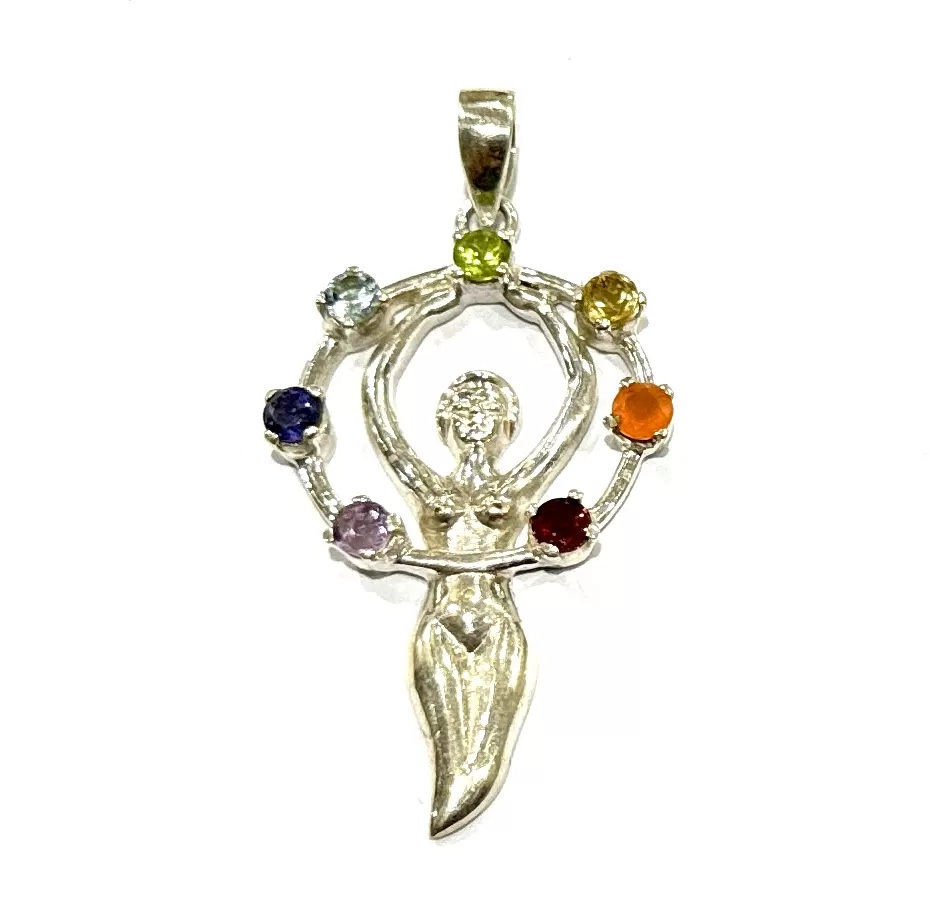Sterling Silver : 7 Chakra Goddess Pendant