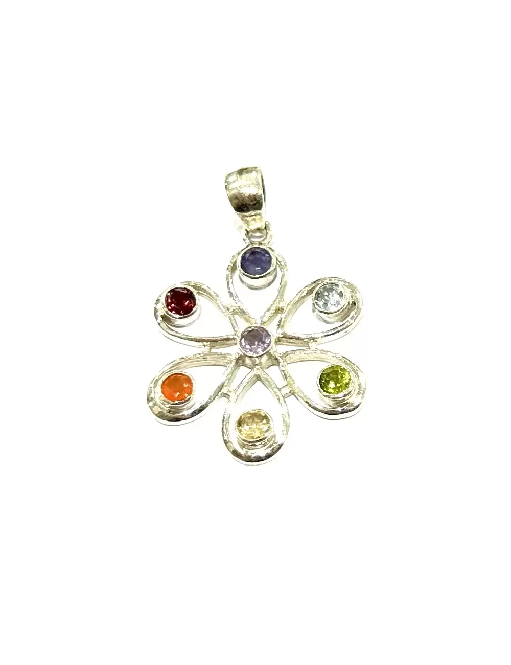Sterling Silver : 7 Chakra Wedding Flower Pendant