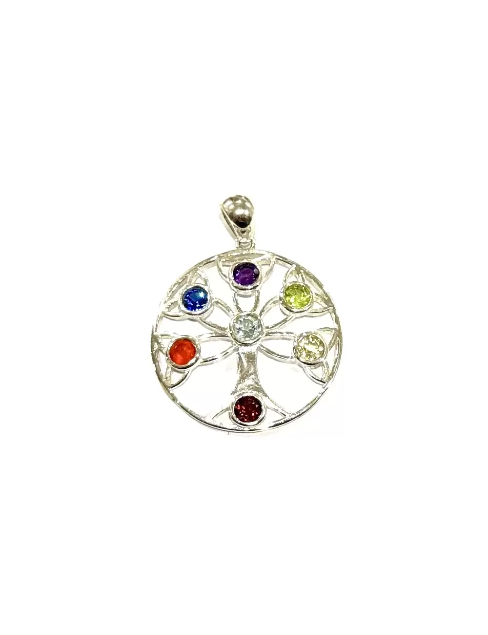 Sterling Silver : 7 Chakra Tree of Life Pendant