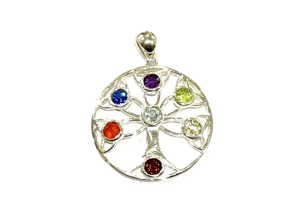 Sterling Silver : 7 Chakra Tree of Life Pendant