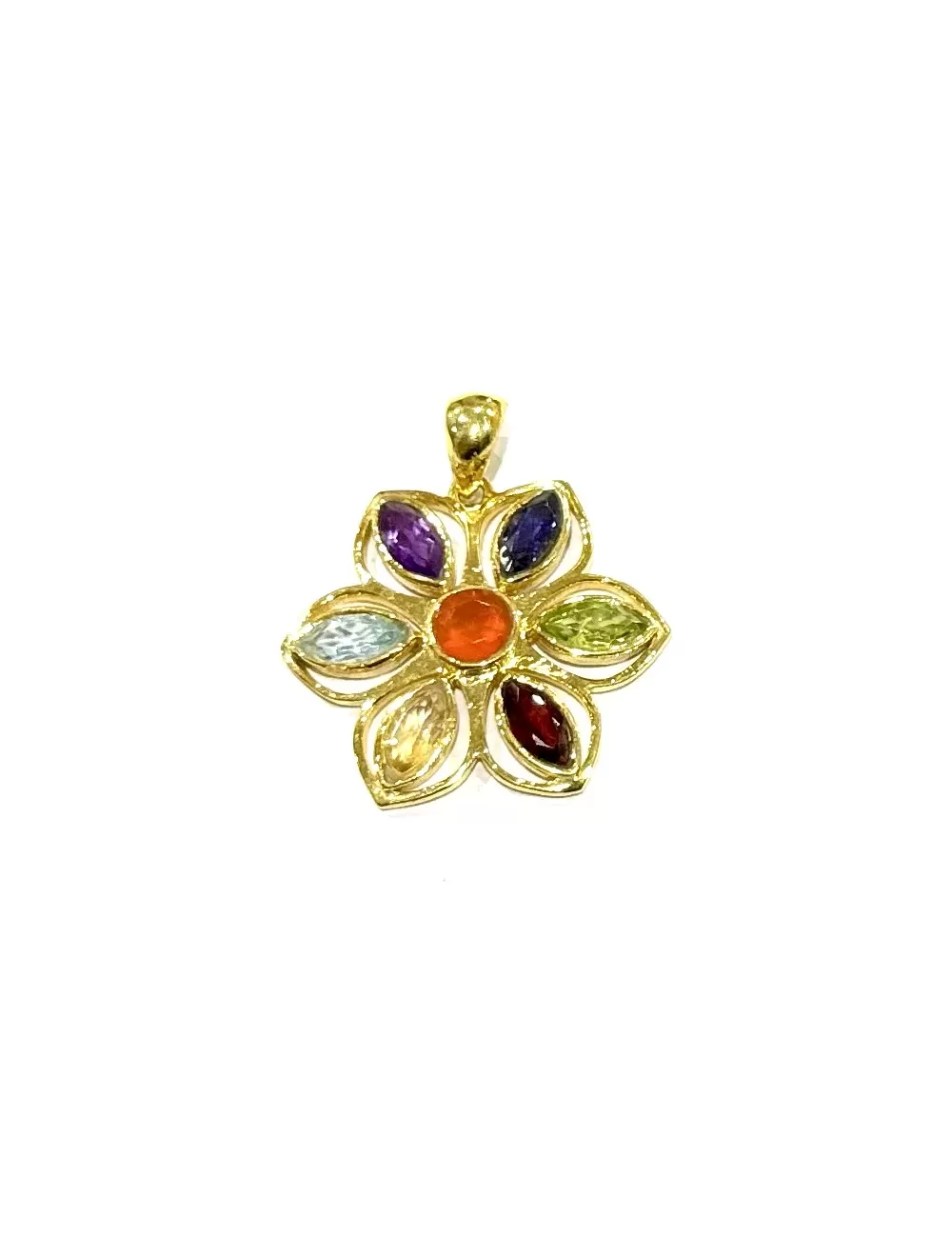 Gold Plated Sterling Silver : 7 Chakra Wedding Flower Pendant