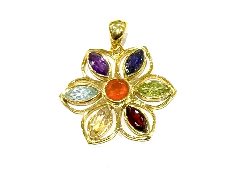 Gold Plated Sterling Silver : 7 Chakra Wedding Flower Pendant