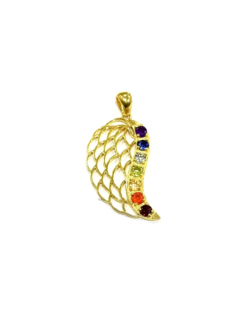 Gold Plated Sterling Silver : 7 Chakra Angel Wings Pendant