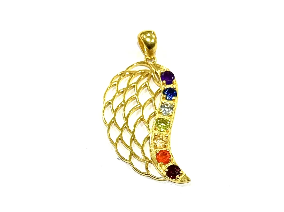 Gold Plated Sterling Silver : 7 Chakra Angel Wings Pendant