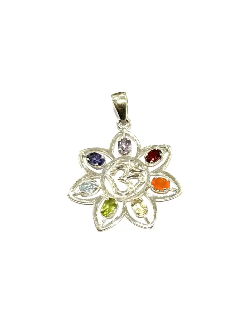 Sterling Silver : 7 Chakra Om & Wedding Flower Pendant