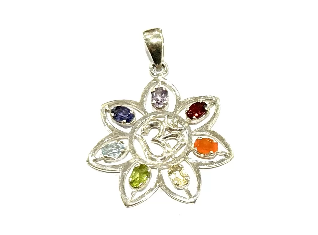 Sterling Silver : 7 Chakra Om & Wedding Flower Pendant