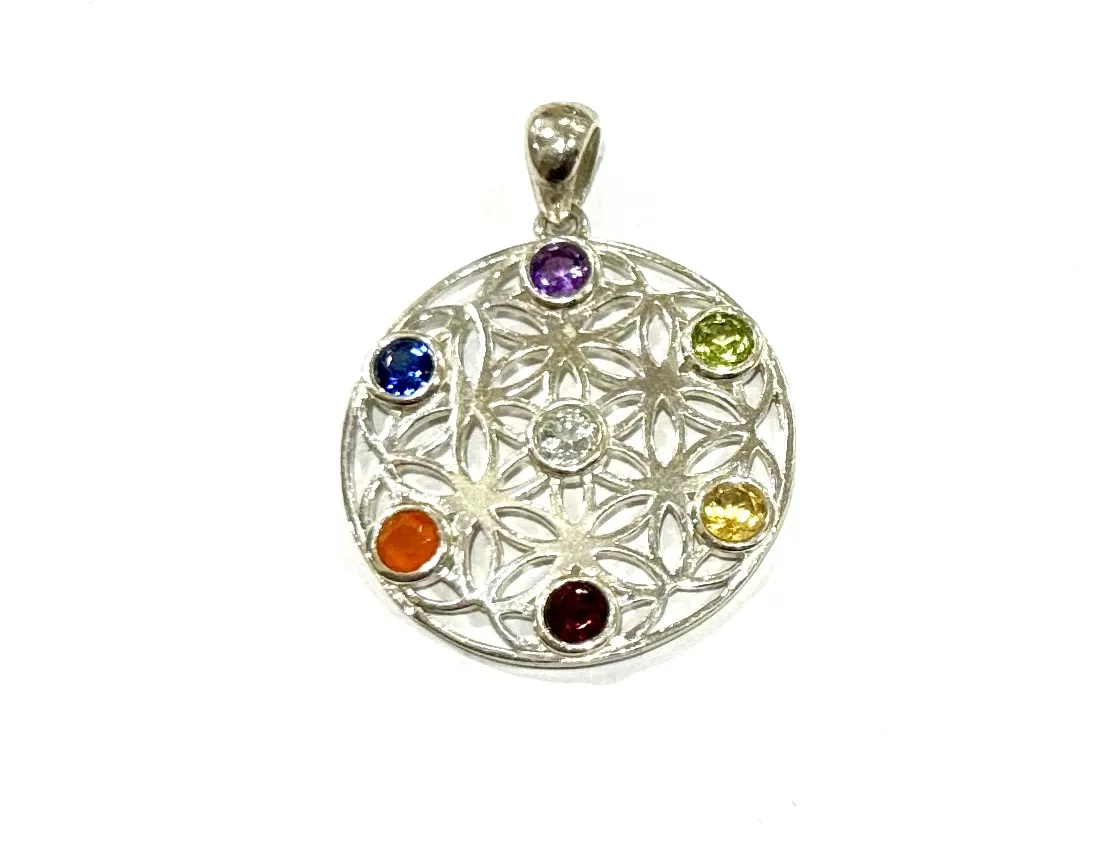 Sterling Silver : 7 Chakra & Mandala Pendant