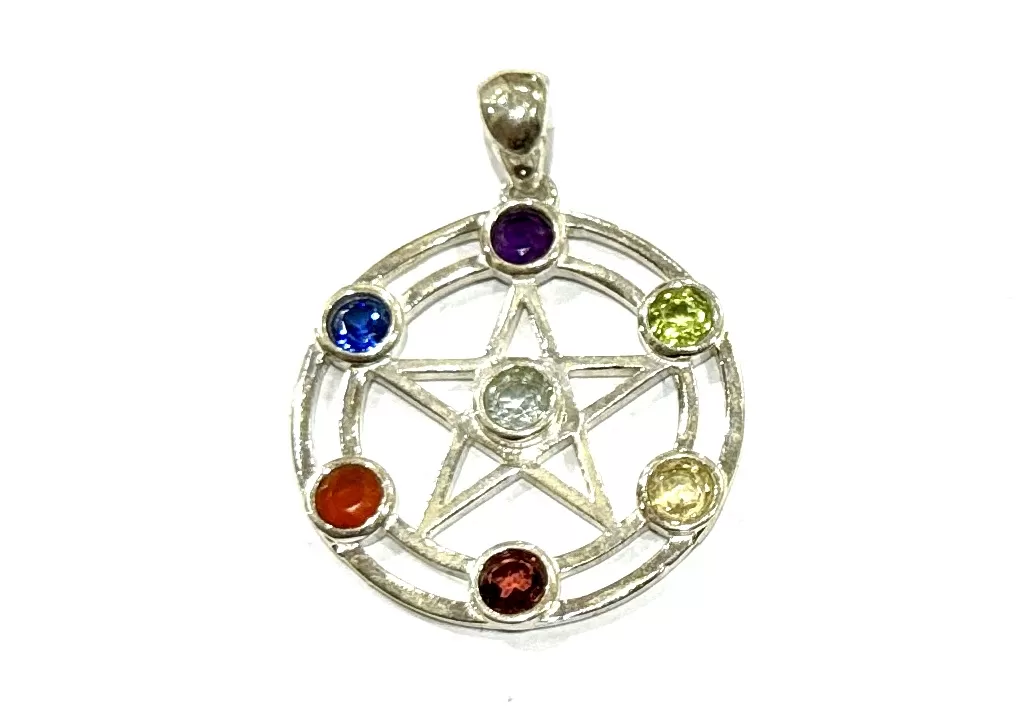 Sterling Silver : 7 Chakra & Celtic Pentacle Pendant