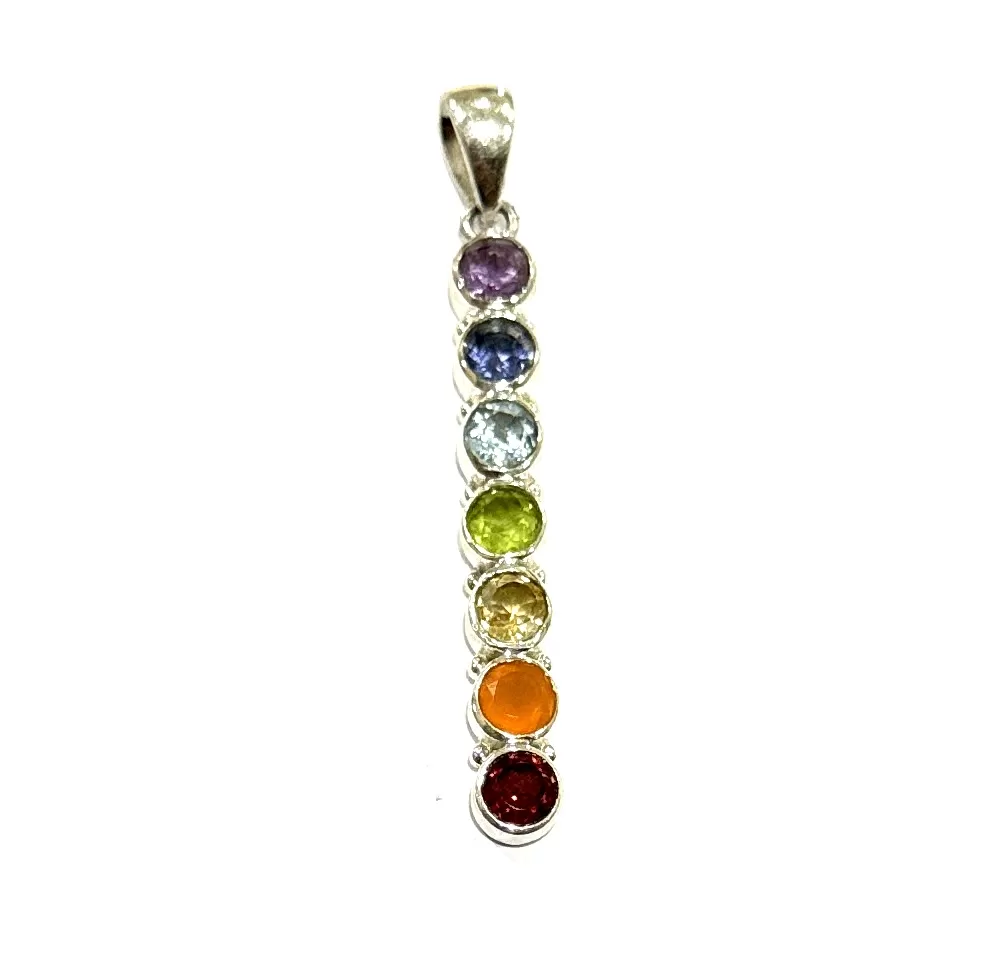 Sterling Silver : 7 Chakra Vertical Pendant