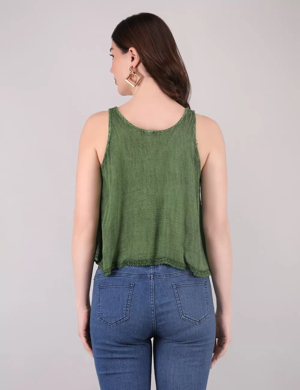 PE-18 : Acid Wash Embroidered Crop Top